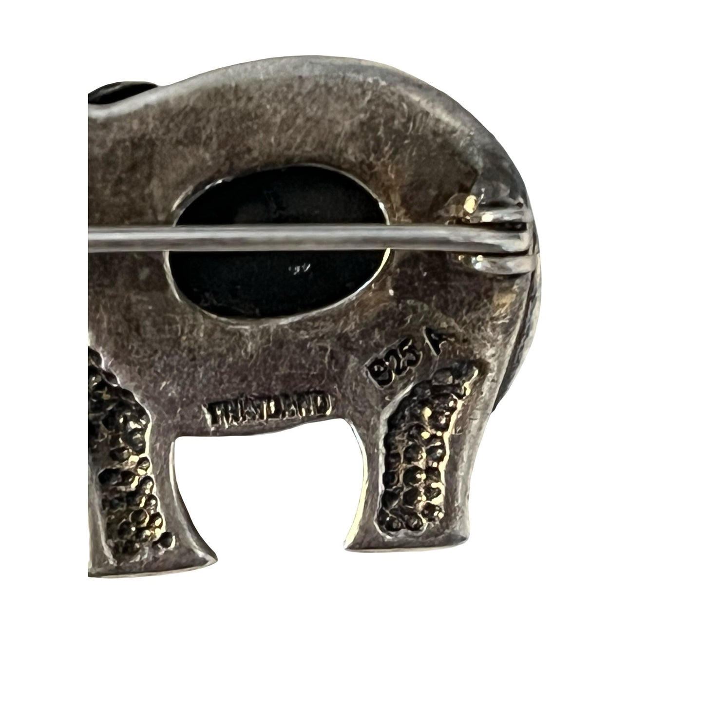 Vintage Mexico Sterling Silver Elephant Brooch Black Onyx Inlay