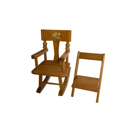 Vintage Strombecker Dollhouse Rocking Chair & Folding Chair Set Wood 1:6 Scale MCM