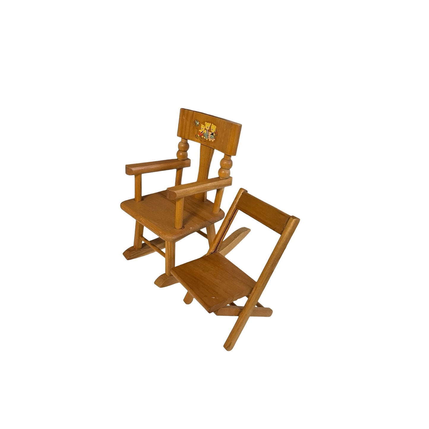 Vintage Strombecker Dollhouse Rocking Chair & Folding Chair Set Wood 1:6 Scale MCM