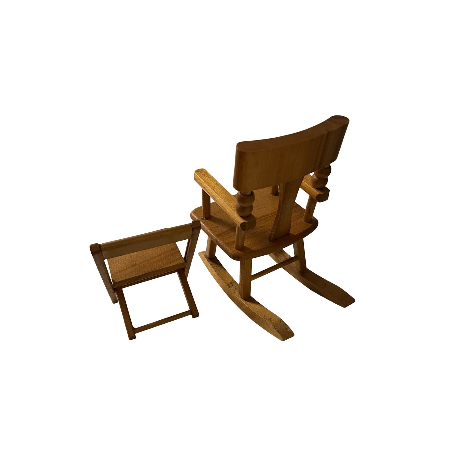 Vintage Strombecker Dollhouse Rocking Chair & Folding Chair Set Wood 1:6 Scale MCM