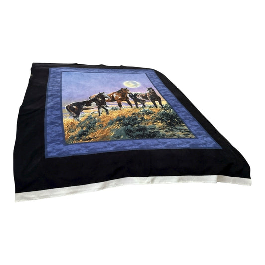 Vintage James Meger Horses Under the Moon Throw Blanket 64x48 Western Wildlife Art