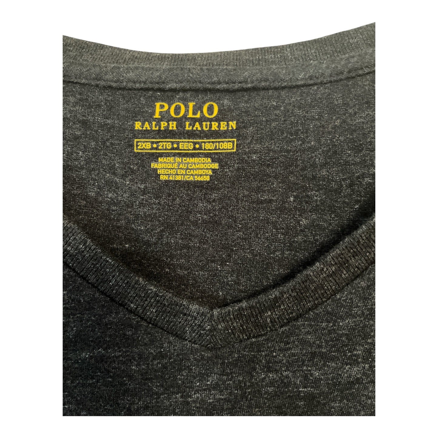Polo Ralph Lauren Men's 2XB V-Neck T-Shirt – Black Heather – 100% Cotton