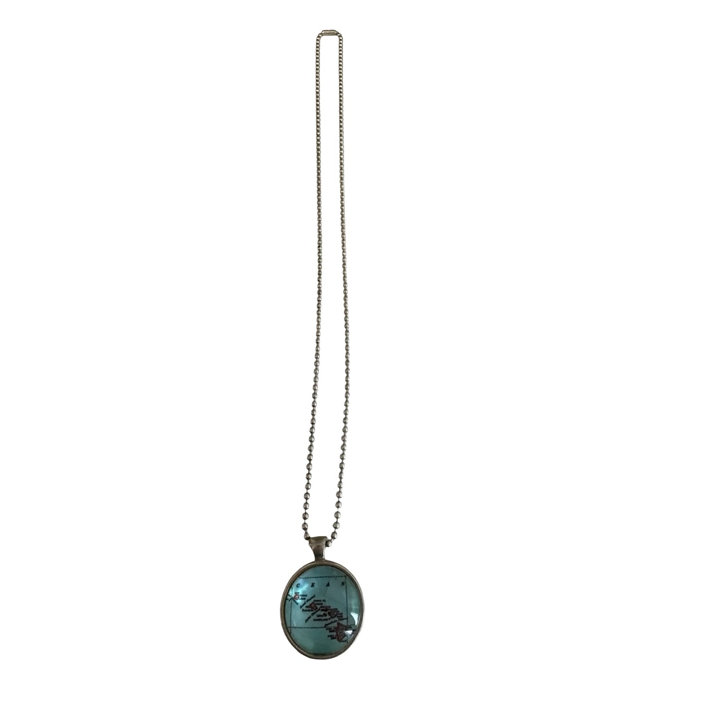 Vintage Hawaii Island Map Pendant Necklace Silver Tone Ball Chain