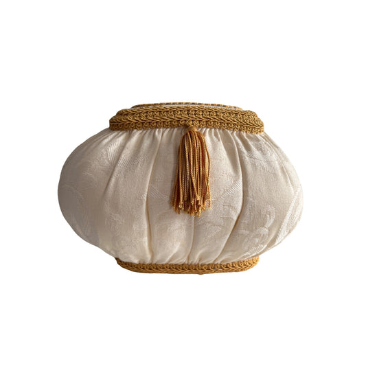 Austin Horn Collection Cream Damask Tissue Box Cover Gold Tassel Vanity Bath Decor