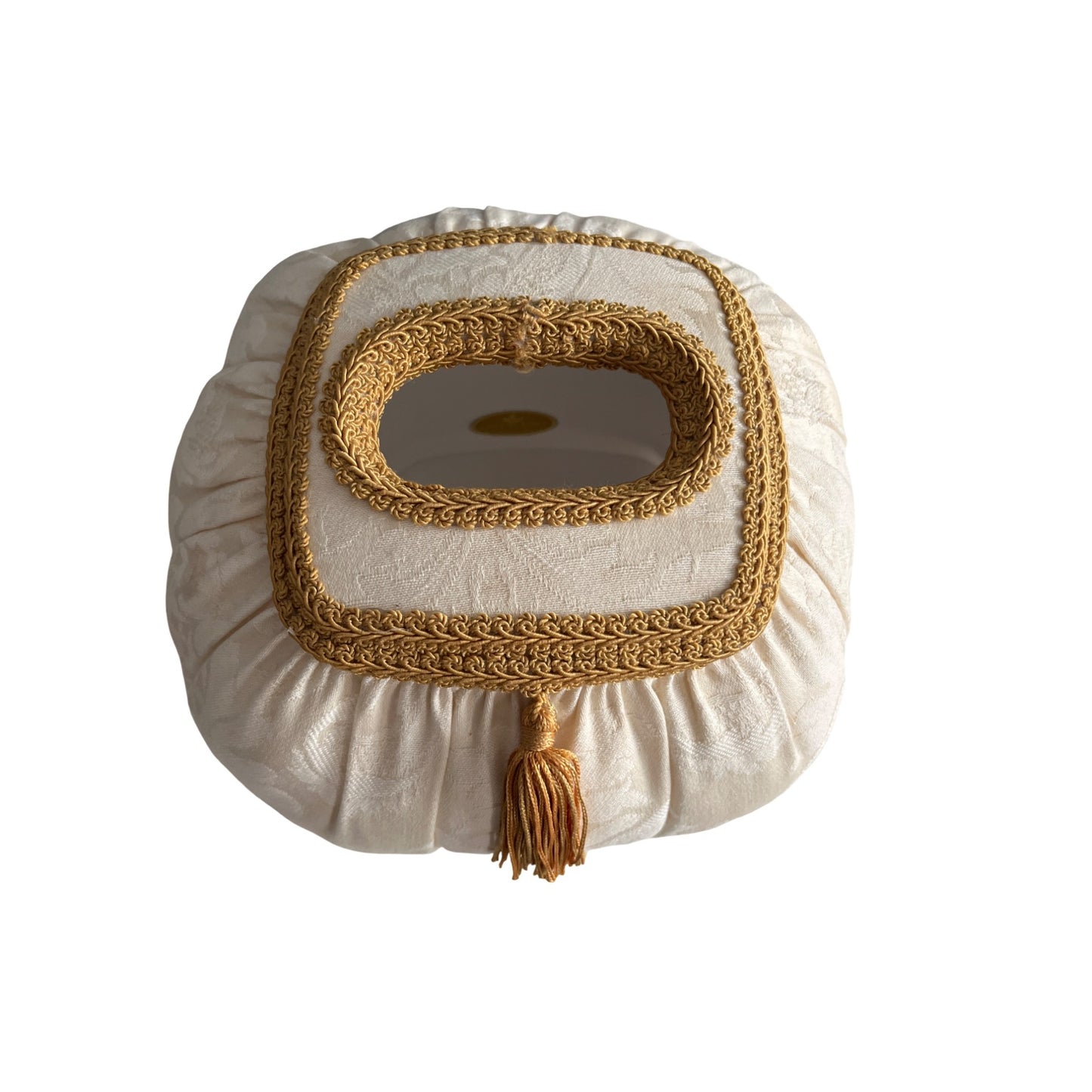 Austin Horn Collection Cream Damask Tissue Box Cover Gold Tassel Vanity Bath Decor
