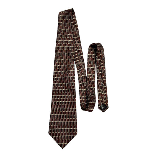 Vintage Gianfranco Ruffini Italy Silk Tie Burgundy Black Geometric 56"