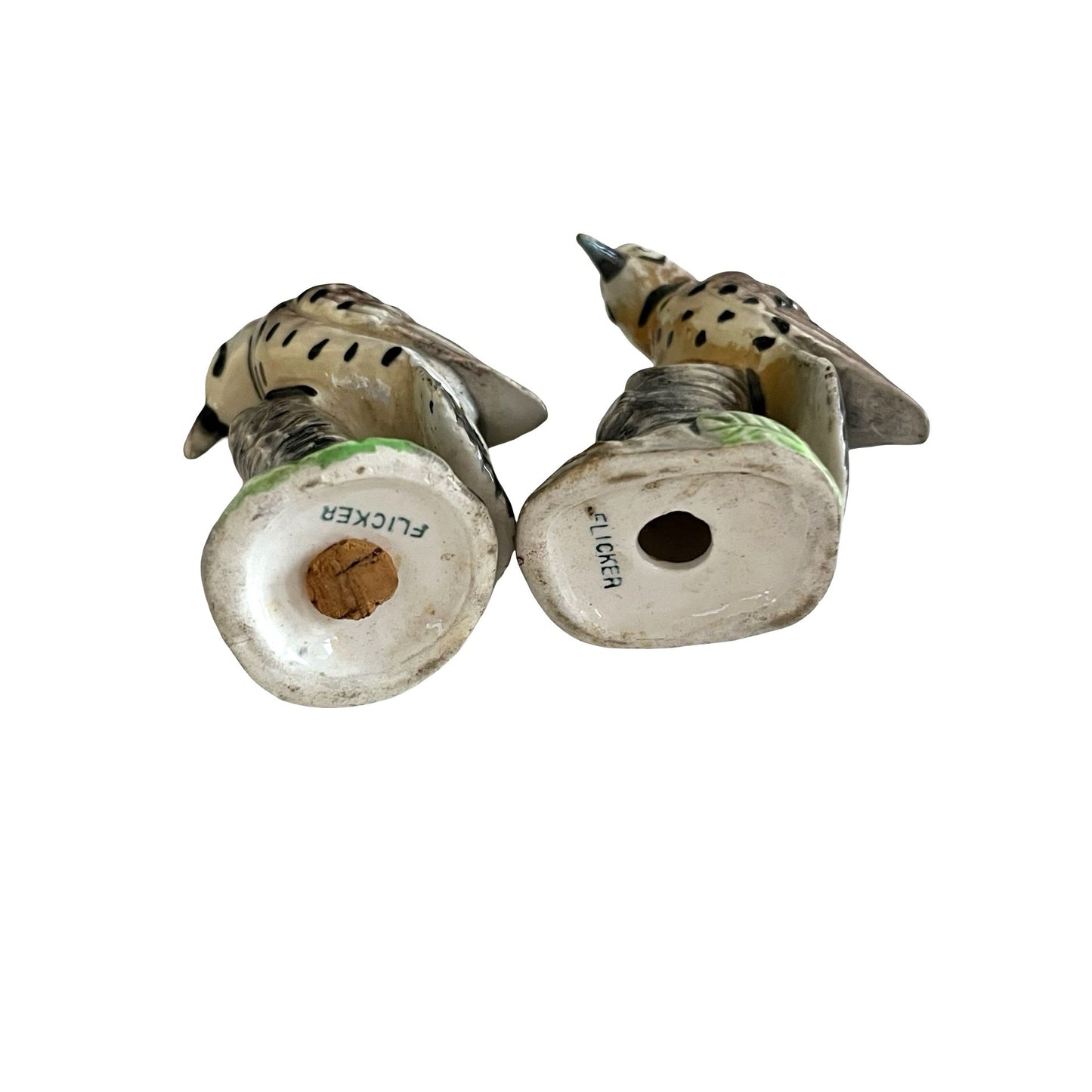 Vintage Flicker Bird Salt Pepper Shakers Japan Ceramic Woodpecker Tree Stump Pair