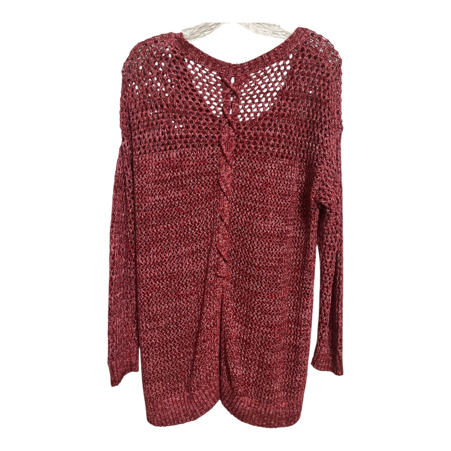 Lucky Brand Open Knit Crochet Sweater Burgundy Red Size L