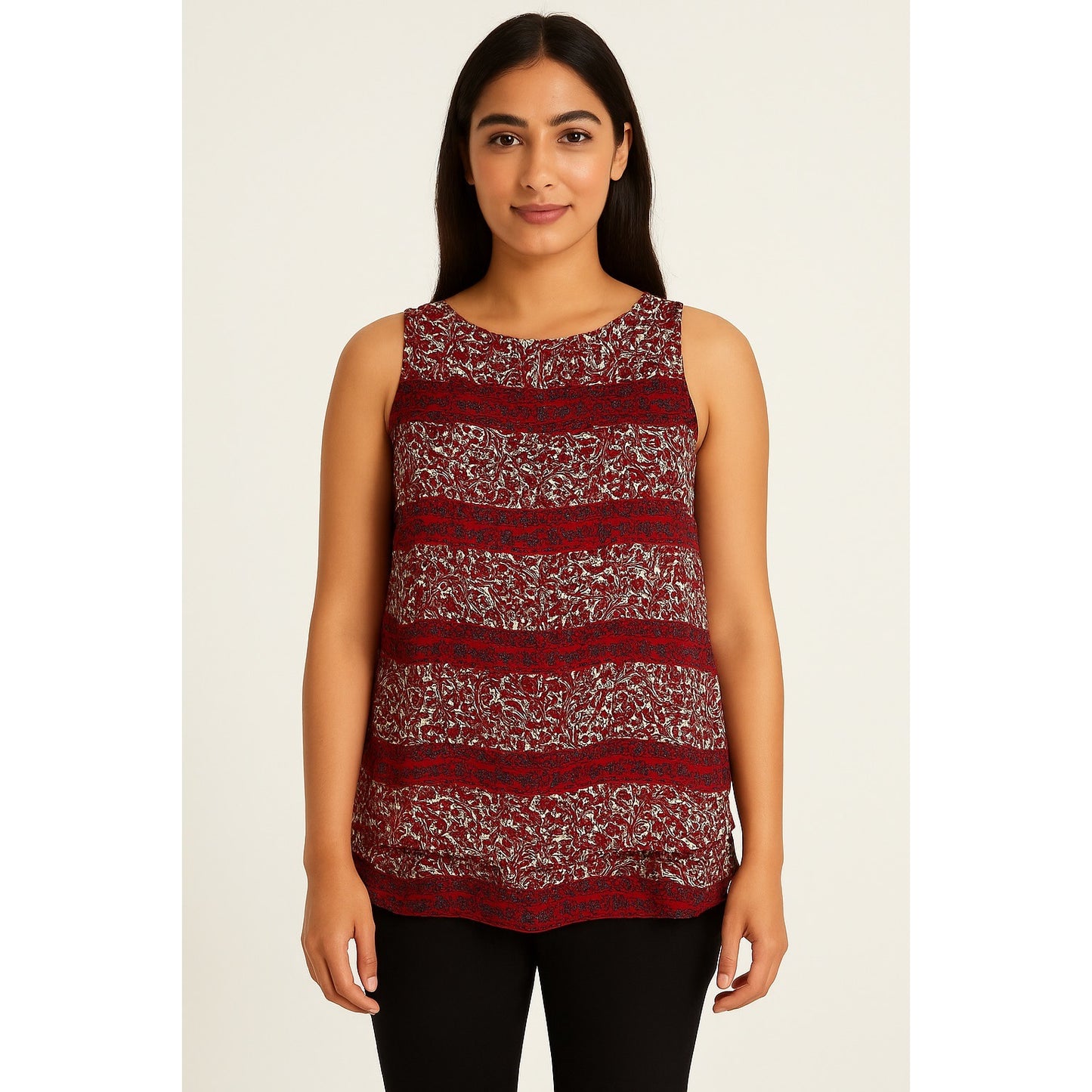 EST. 1946 Women’s XL Red Floral Paisley Sleeveless Layered Blouse