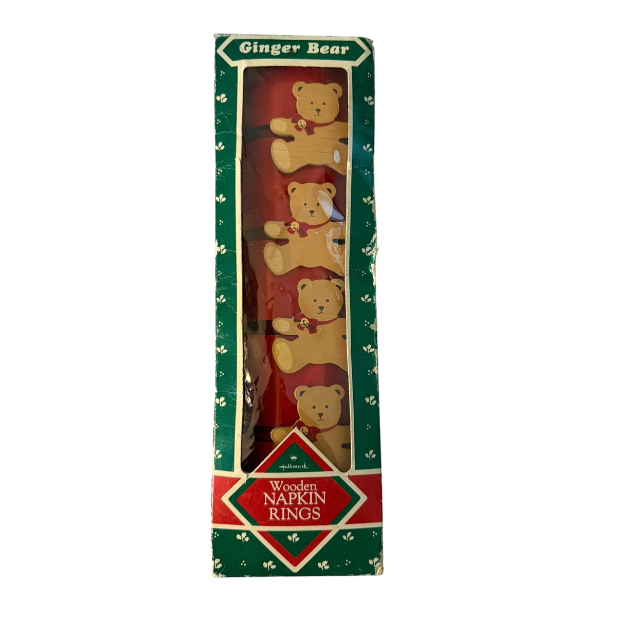 Vintage Hallmark Ginger Bear Wooden Christmas Napkin Rings Set of 4 XNR20-7
