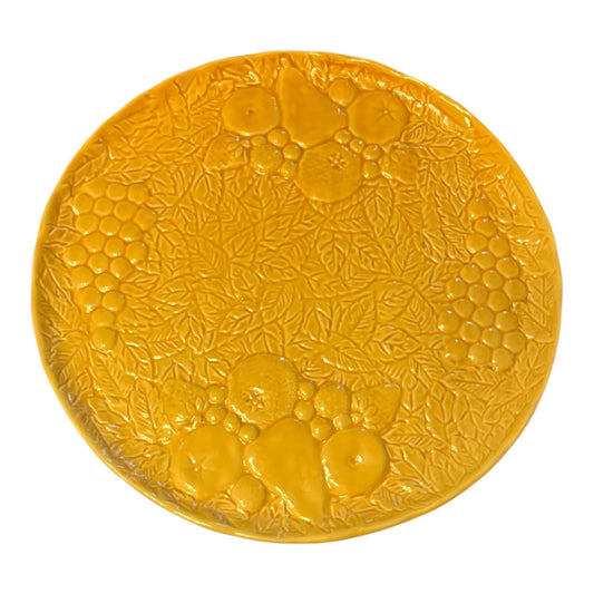 Fábricas Neto Gomes Majolica Fruit Charger Plate Yellow Portugal 13.5” Embossed