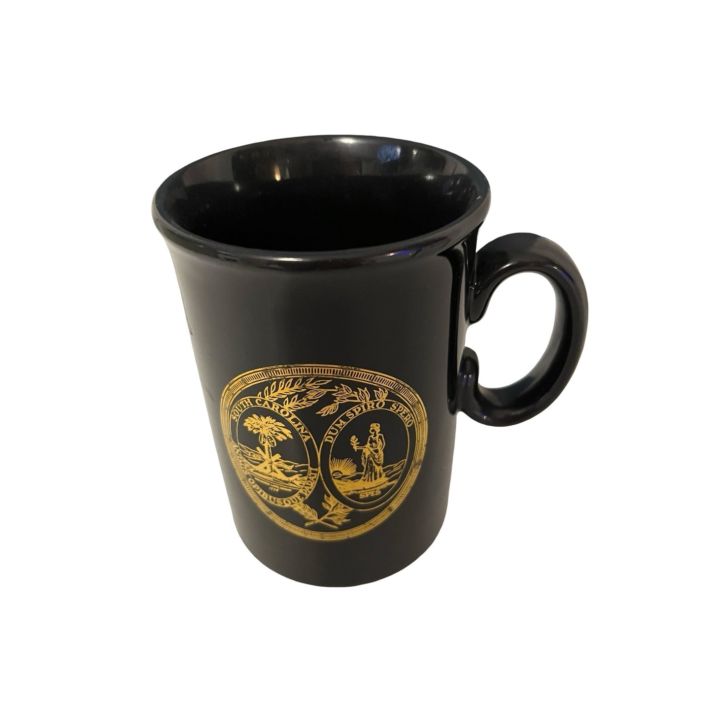 Vintage South Carolina State Seal Mug Black Gold Ceramic Coffee Cup Made in England