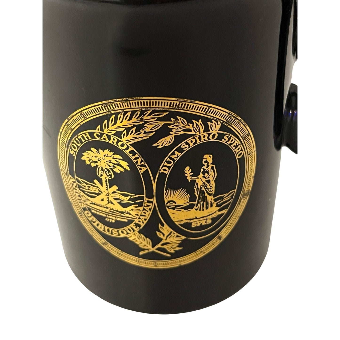 Vintage South Carolina State Seal Mug Black Gold Ceramic Coffee Cup Made in England