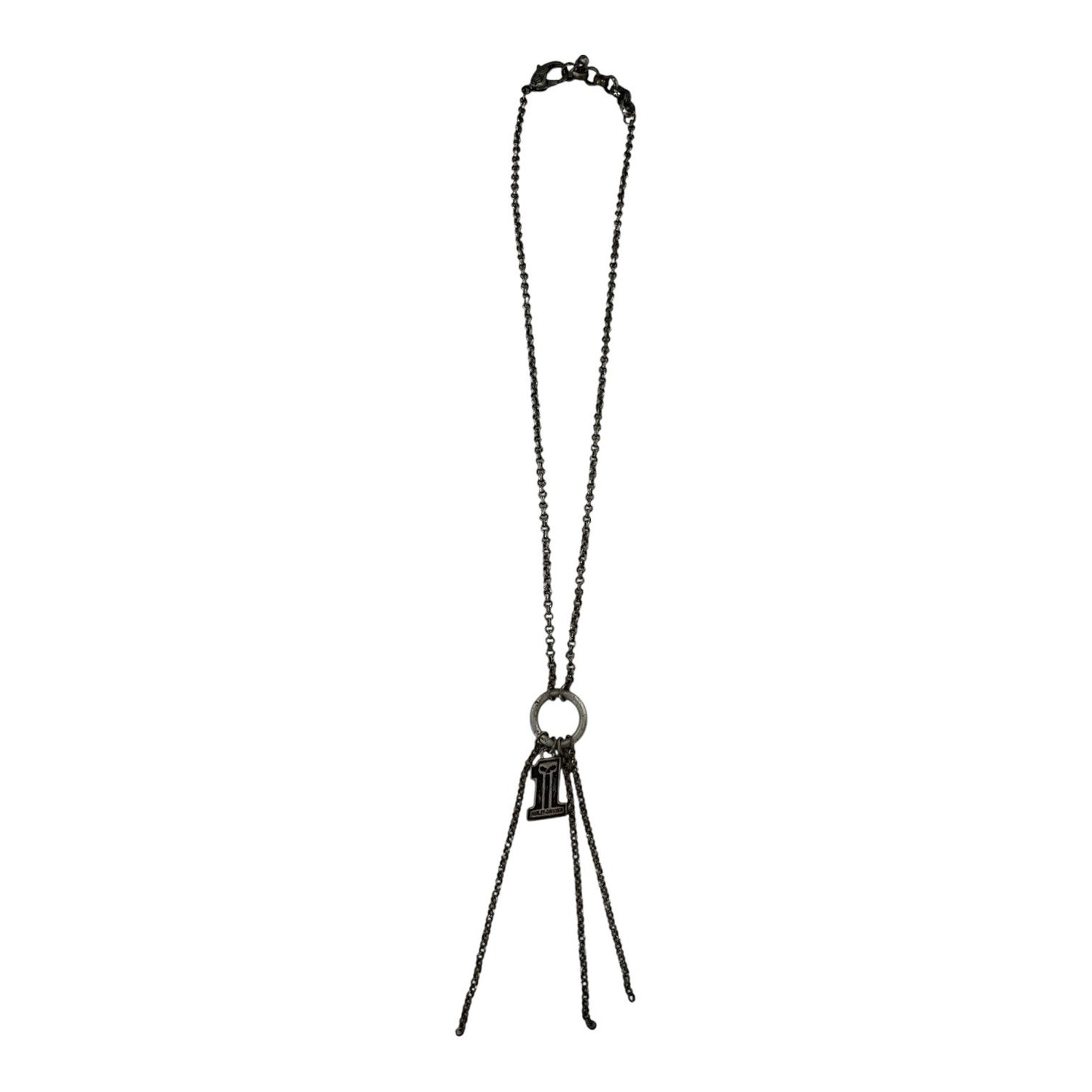 Vintage Harley Davidson #1 Logo Pendant Necklace Gunmetal Chain Biker Jewelry