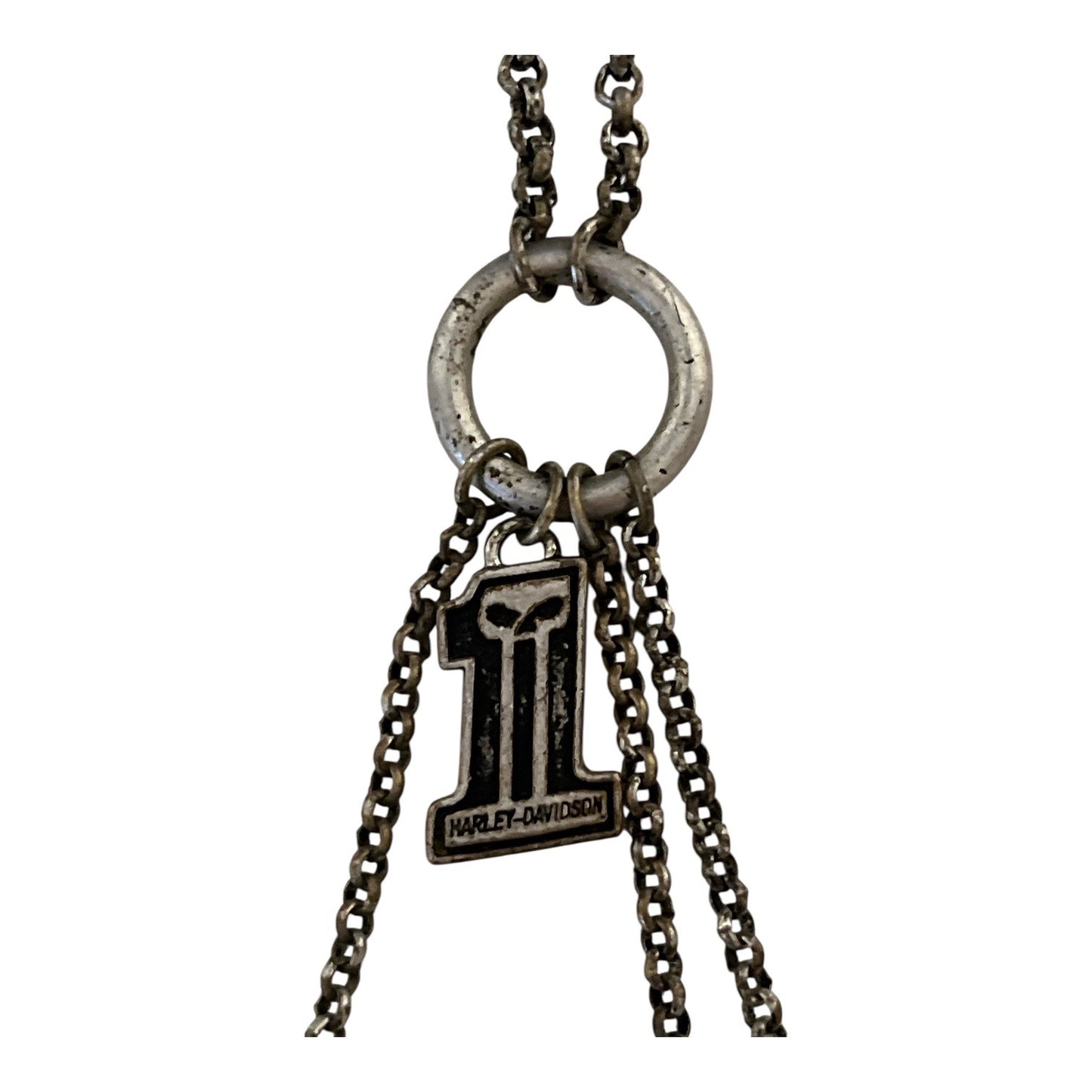 Vintage Harley Davidson #1 Logo Pendant Necklace Gunmetal Chain Biker Jewelry