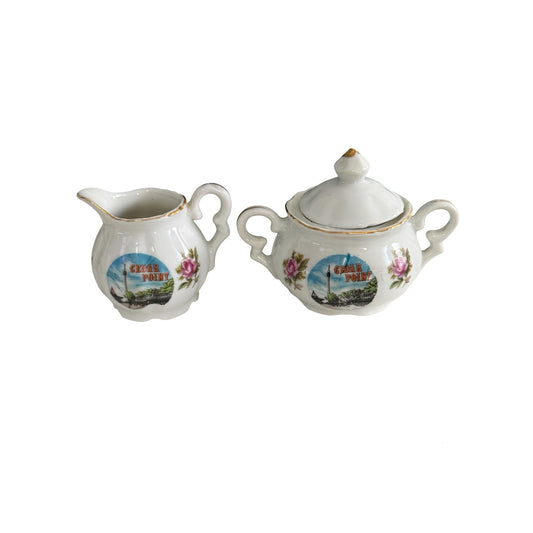 Vintage Cedar Point Souvenir Creamer Sugar Bowl with Lid Mini Tea Set Ohio