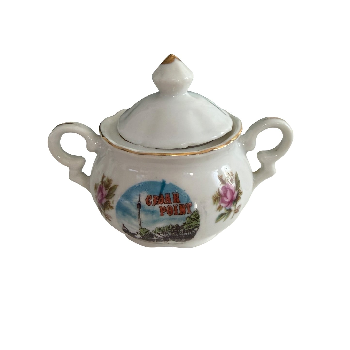 Vintage Cedar Point Souvenir Creamer Sugar Bowl with Lid Mini Tea Set Ohio