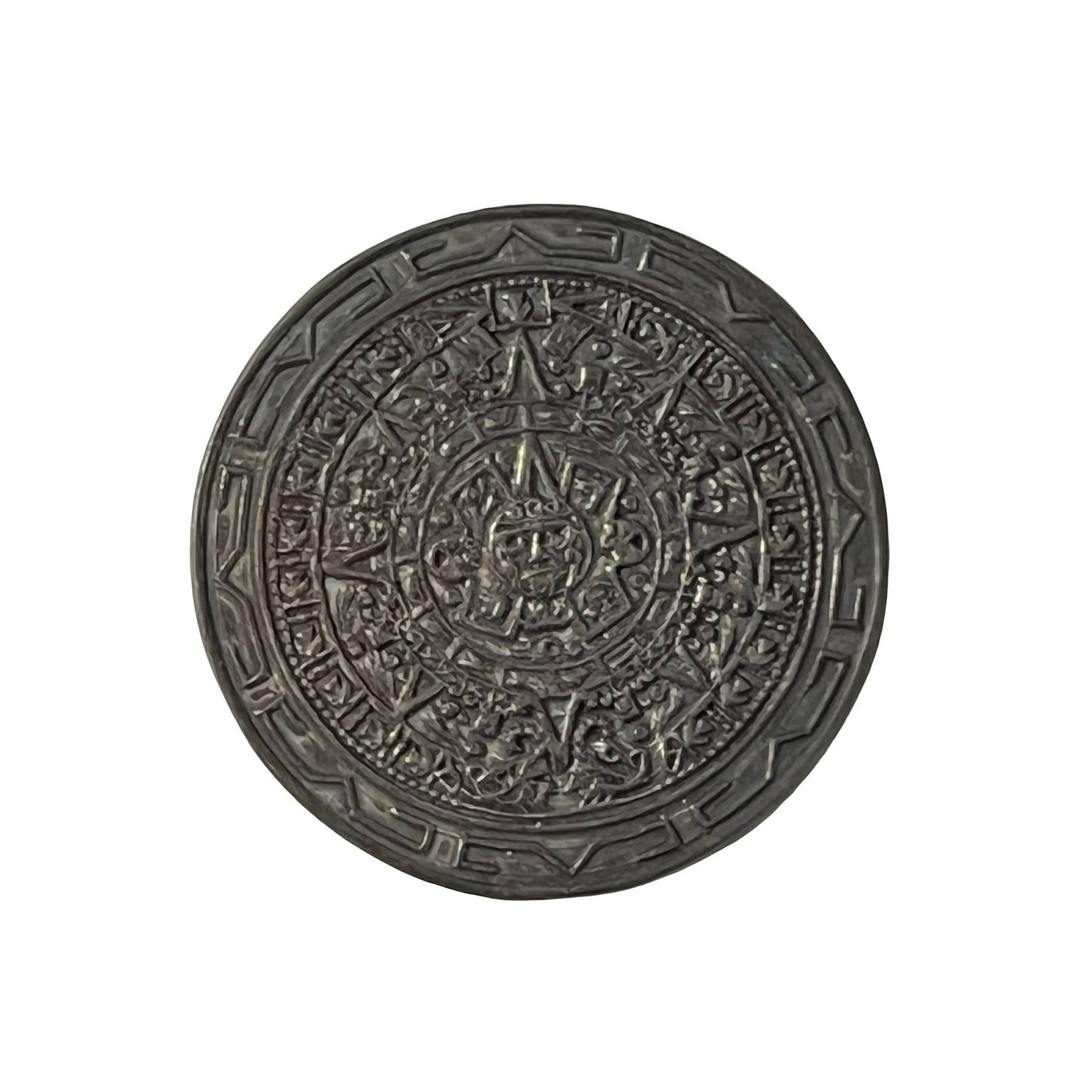 Vintage Taxco Mexico Sterling Silver Aztec Calendar Brooch Pendant J Gomez Sun Stone