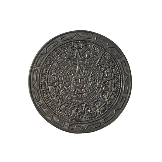 Vintage Taxco Mexico Sterling Silver Aztec Calendar Brooch Pendant J Gomez Sun Stone