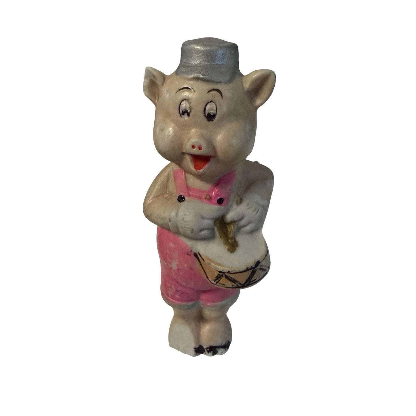 Vintage Walt Disney Three Little Pigs Drummer Figurine Made In Japan Salt Dish 4.5"