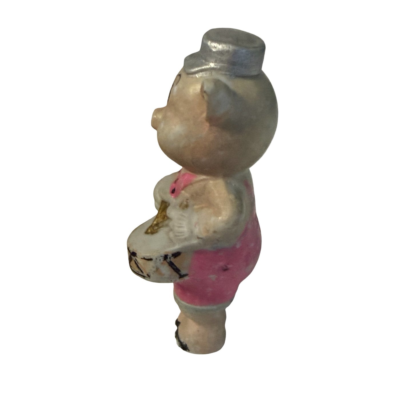 Vintage Walt Disney Three Little Pigs Drummer Figurine Made In Japan Salt Dish 4.5"