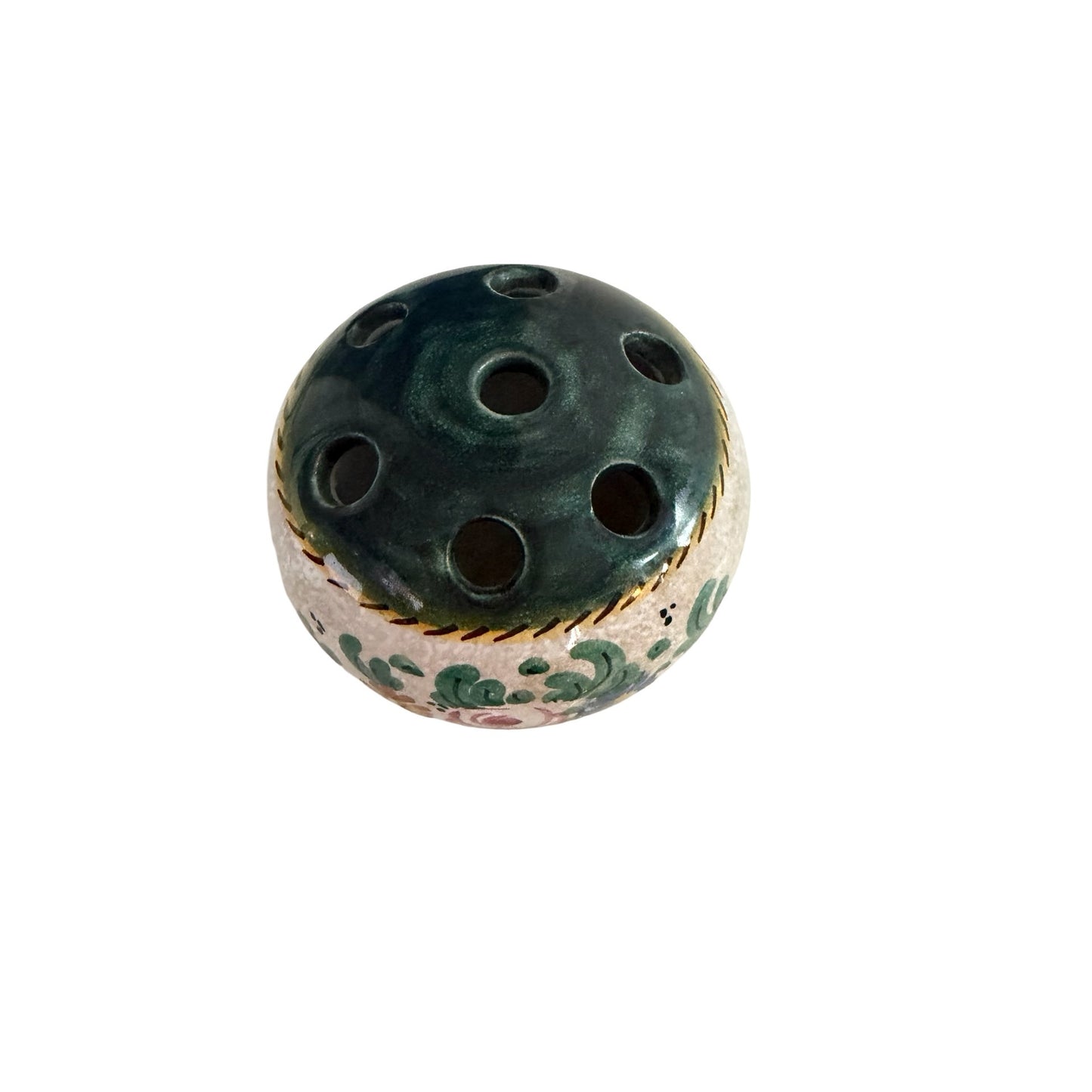 Vintage Italian Hand Painted Pottery Flower Frog Vase Made in Italy V.B. 3" Floral Arranger