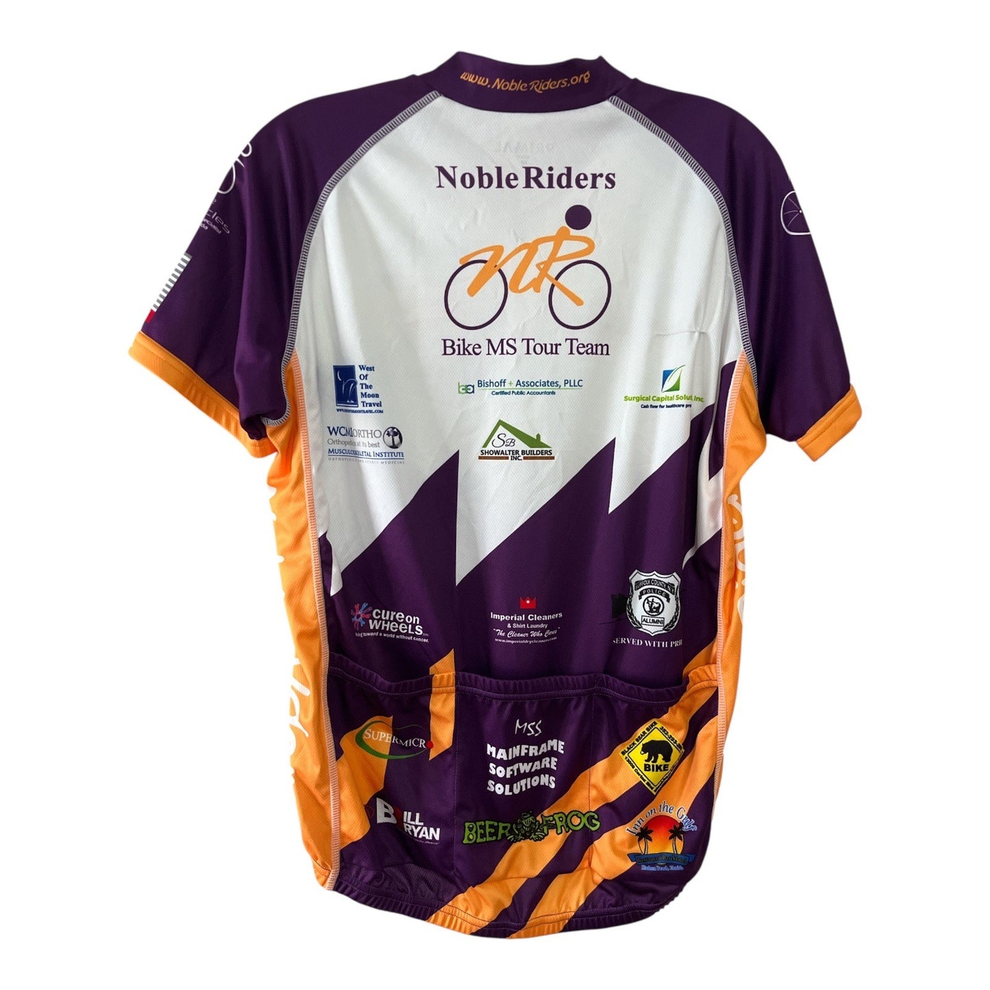 Primal Noble Riders Bike MS Tour Team Cycling Jersey Men’s M Purple Orange White