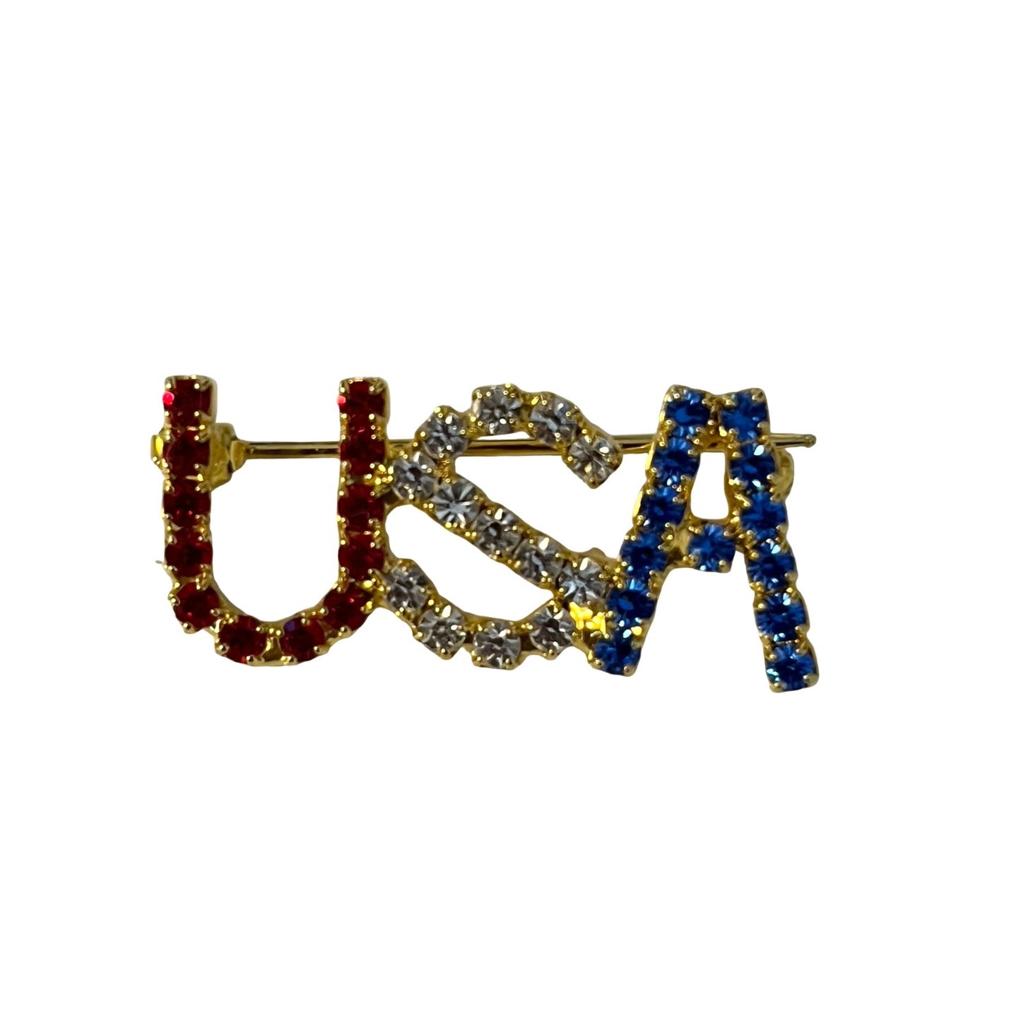 Vintage Patriotic Bow Brooch Lot USA Rhinestone Pin Red White Blue Statement