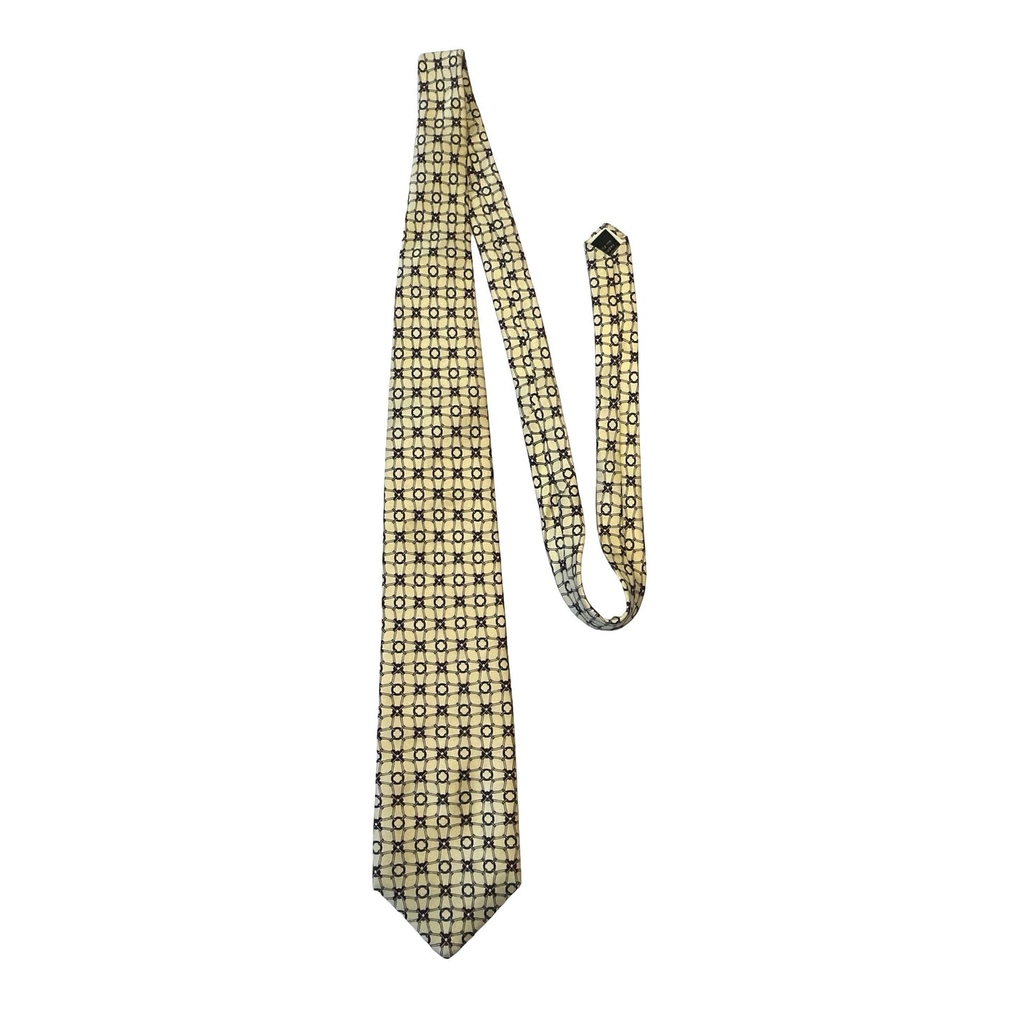 Bert Pulitzer Silk Tie Yellow Geometric Pattern Made in USA Vintage Designer Necktie