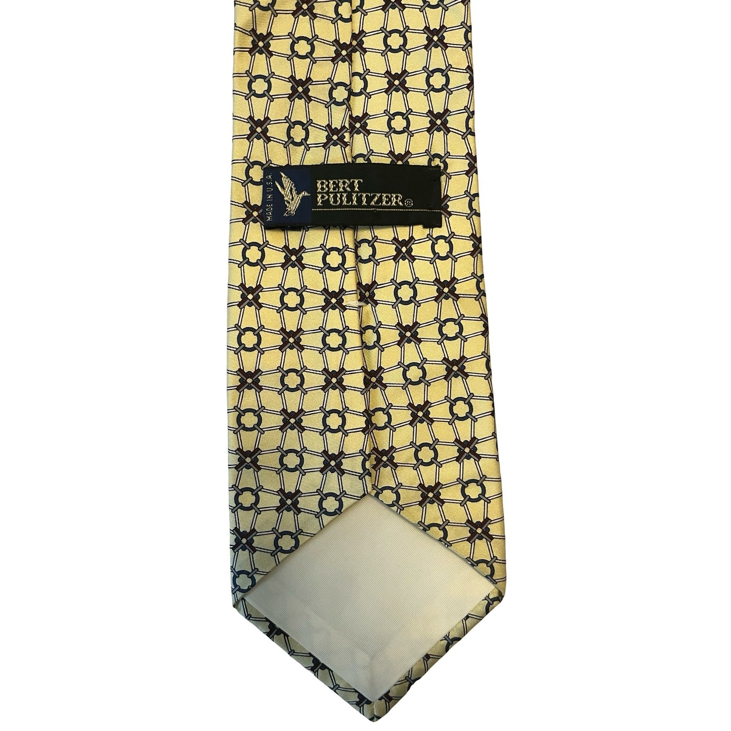 Bert Pulitzer Silk Tie Yellow Geometric Pattern Made in USA Vintage Designer Necktie