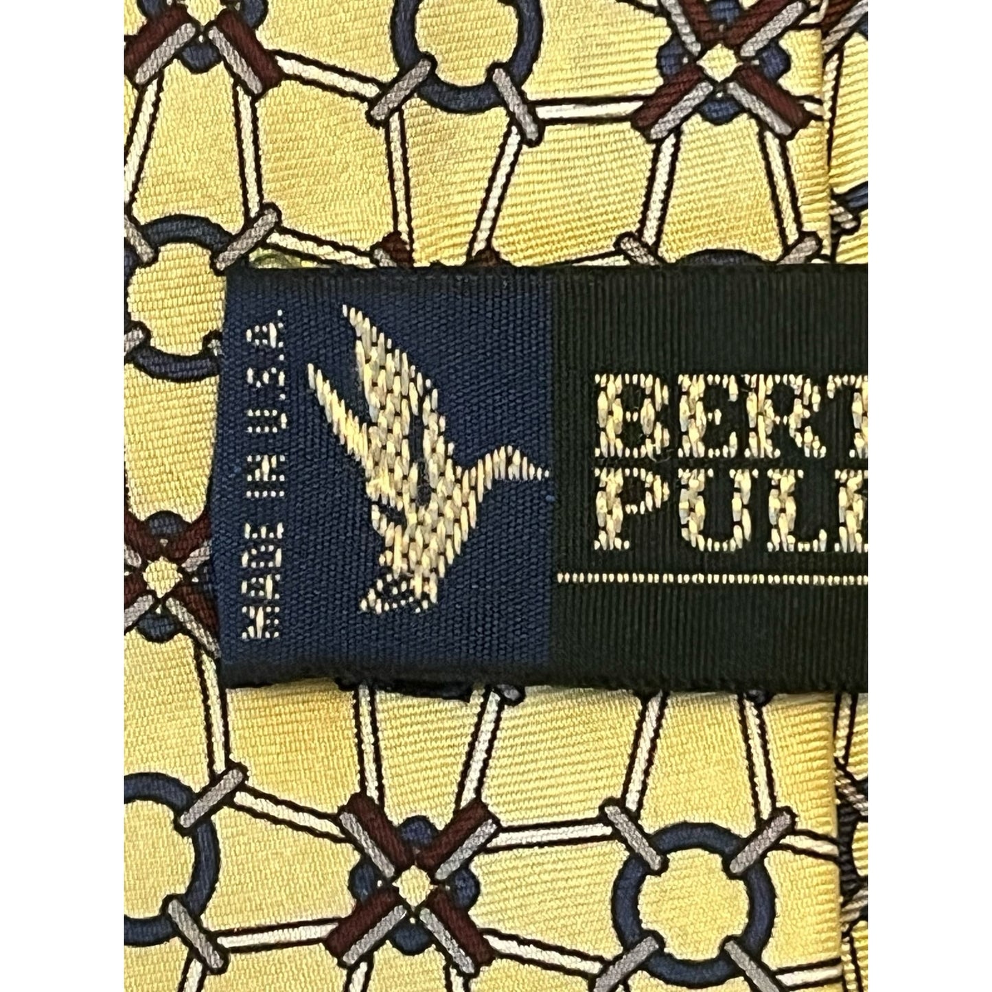 Bert Pulitzer Silk Tie Yellow Geometric Pattern Made in USA Vintage Designer Necktie