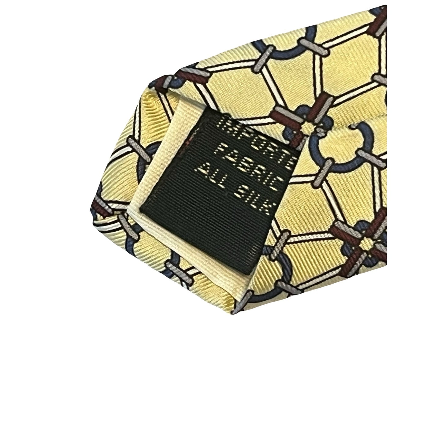 Bert Pulitzer Silk Tie Yellow Geometric Pattern Made in USA Vintage Designer Necktie