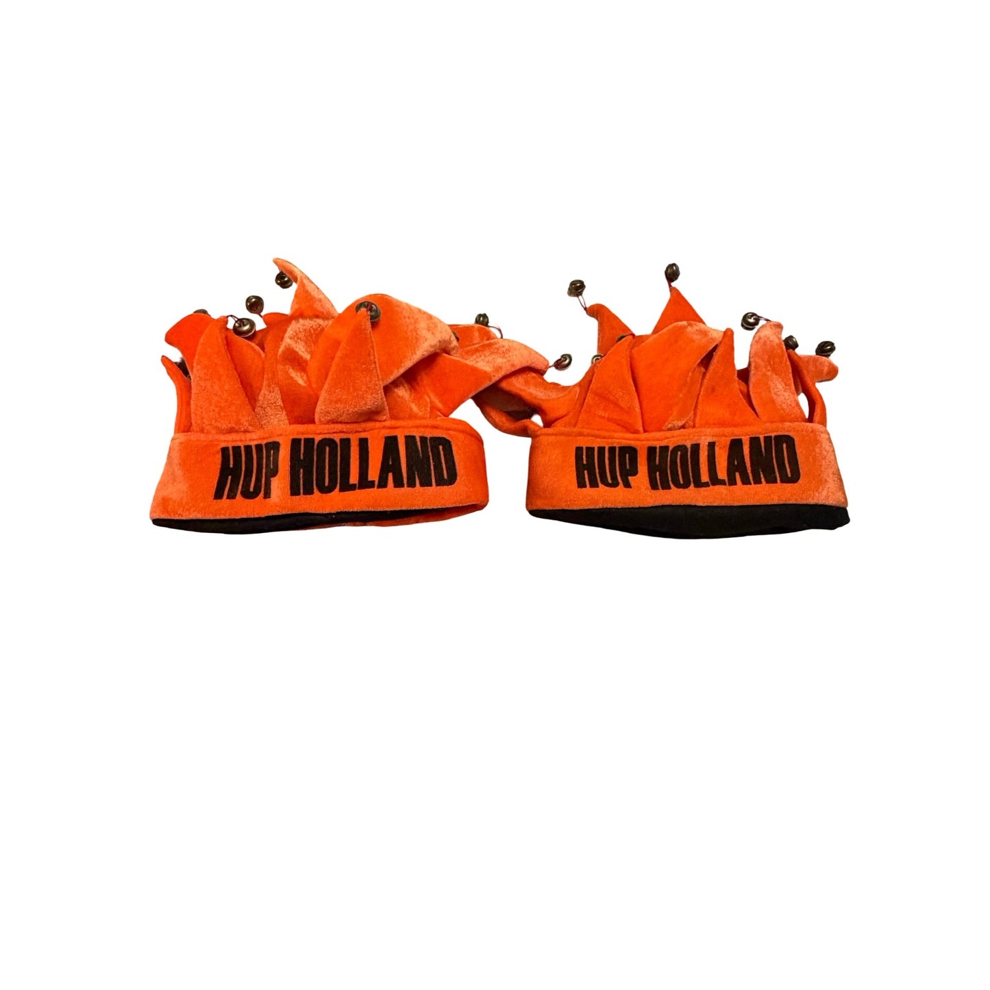 Vintage Hup Holland Orange Jester Hats Lot of 2 Holland Soccer Fan Bells Costume Caps