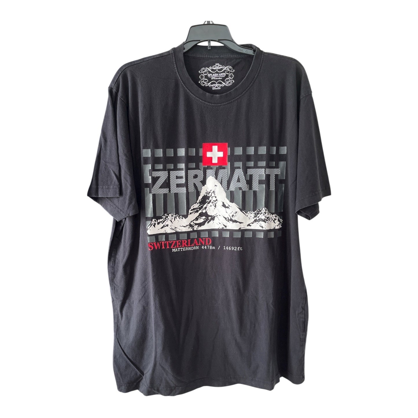 Lot of 2 Splash Arts Switzerland Souvenir T-Shirts – XXL – Zermatt Matterhorn & Swiss Flag Designs