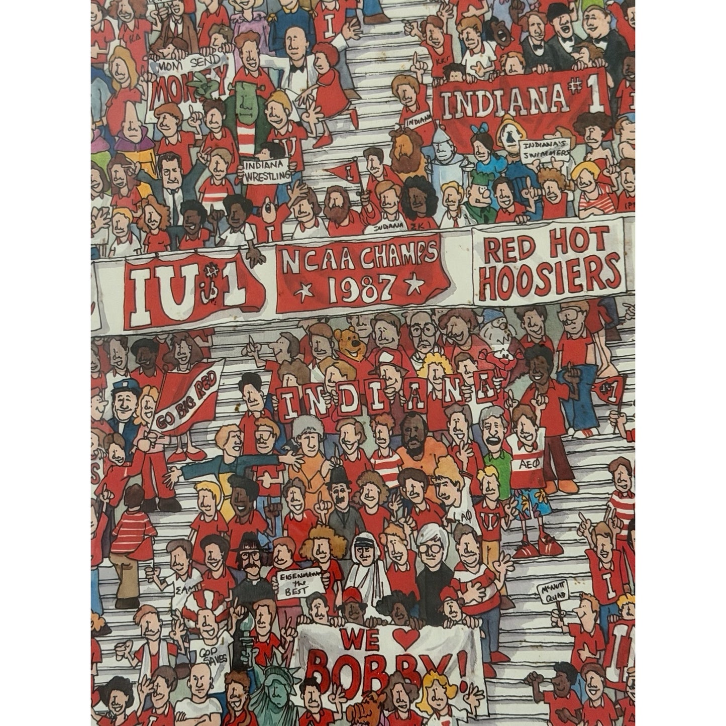 Vintage 1987 Indiana University Assembly Hall Crowd Print John Holladay 18x24 NCAA Championship