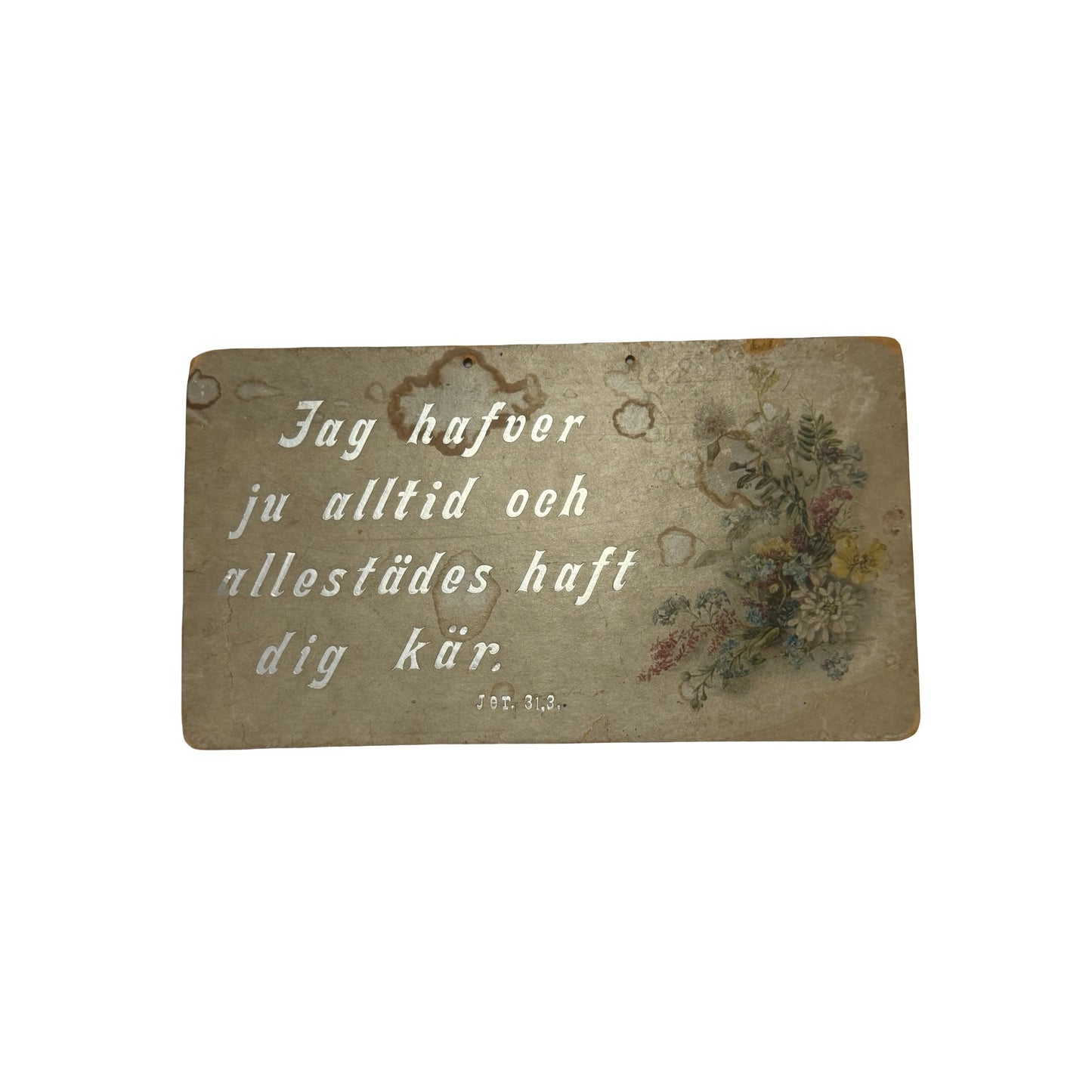 Vintage Swedish Motto Plaque Bible Verse Jeremiah 31:3 Floral Wall Hanging Folk Art 9x5