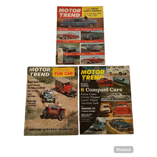Vintage Motor Trend Magazine Lot 1960 1961 1963 Indy 500 Cars Ford Falcon Tempest Lark