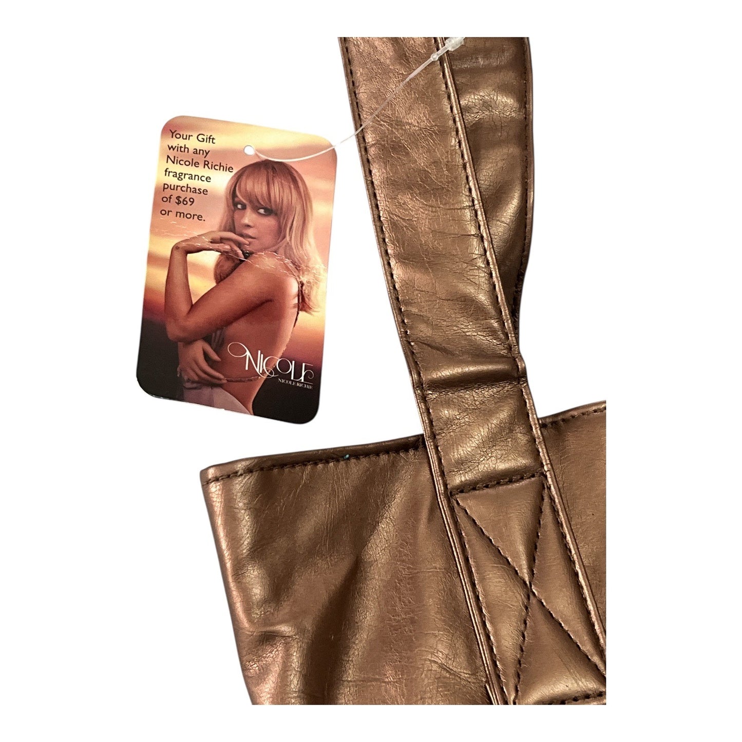 Vintage Nicole Richie Bronze Faux Leather Tote Bag Embossed  Logo NWT