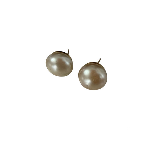Vintage Carolee Faux Pearl Stud Earrings Gold Tone Signed 1/2 Inch