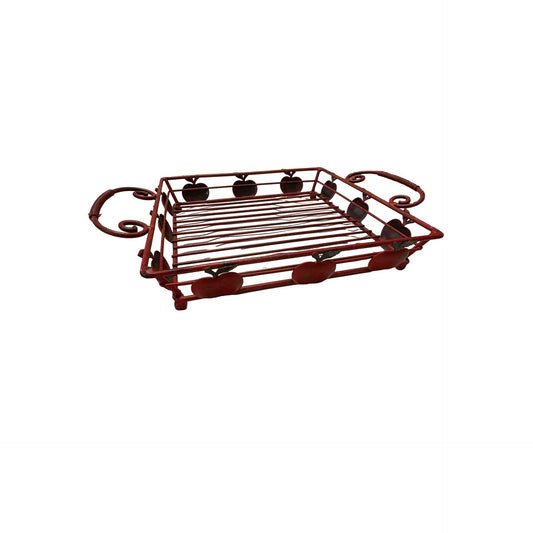 Vintage Apple Metal Wire Basket Tray Red Country Kitchen Fruit Decor 11"