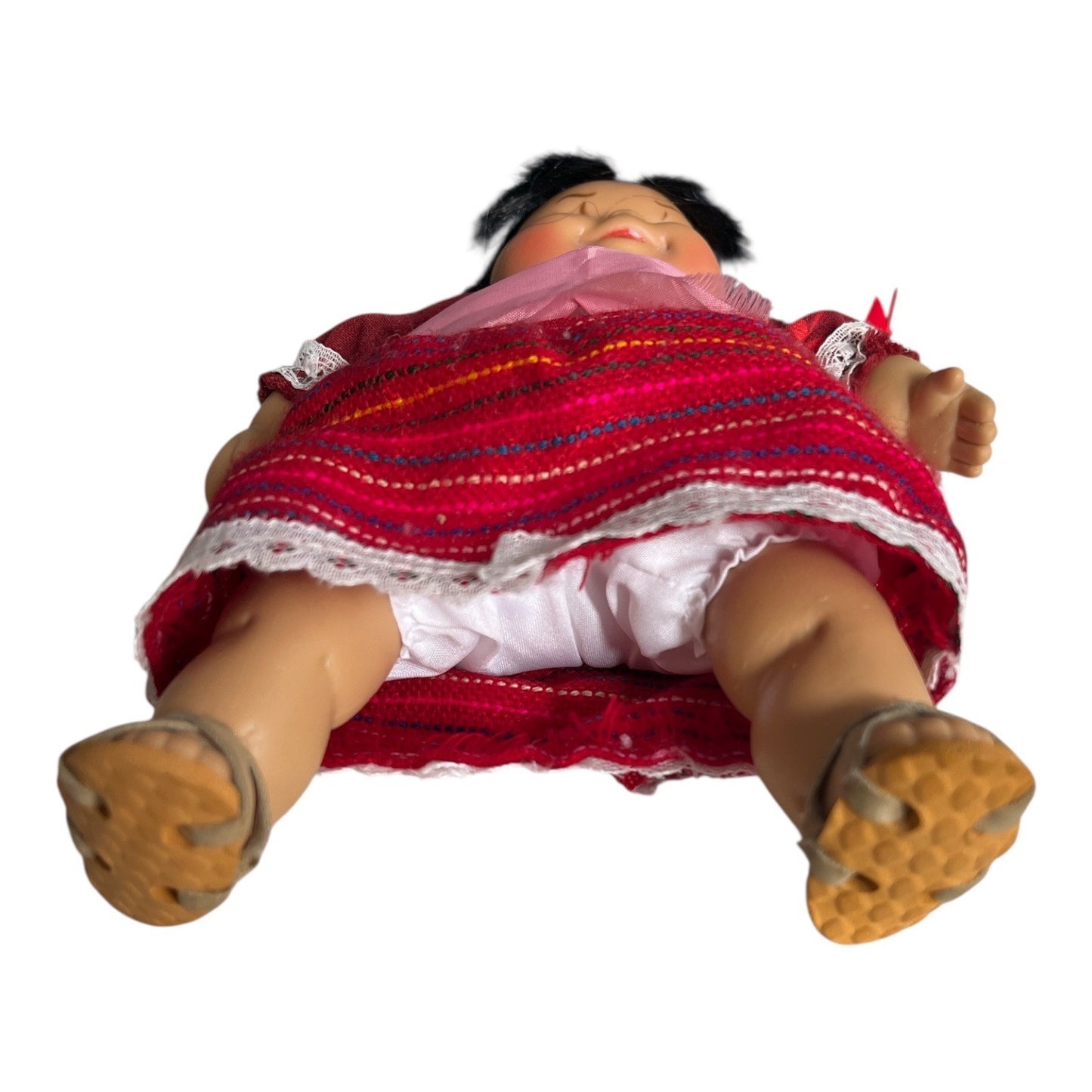 Vintage Mexican Style Muñeca Doll 9” Vinyl Head Braided Hair Folk Dress Souvenir Doll