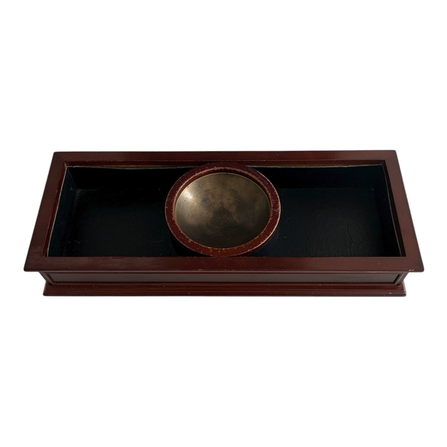 Bombay Company 2005 Wooden Desk Organizer with Brass Emblem Bowl – Mahogany Finish
