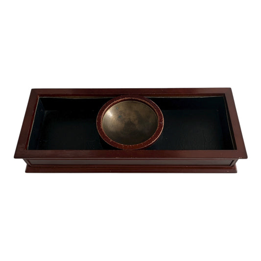 Bombay Company 2005 Wooden Desk Organizer with Brass Emblem Bowl – Mahogany Finish