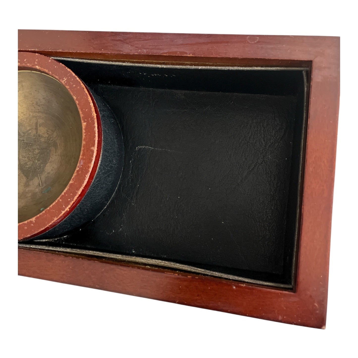 Bombay Company 2005 Wooden Desk Organizer with Brass Emblem Bowl – Mahogany Finish