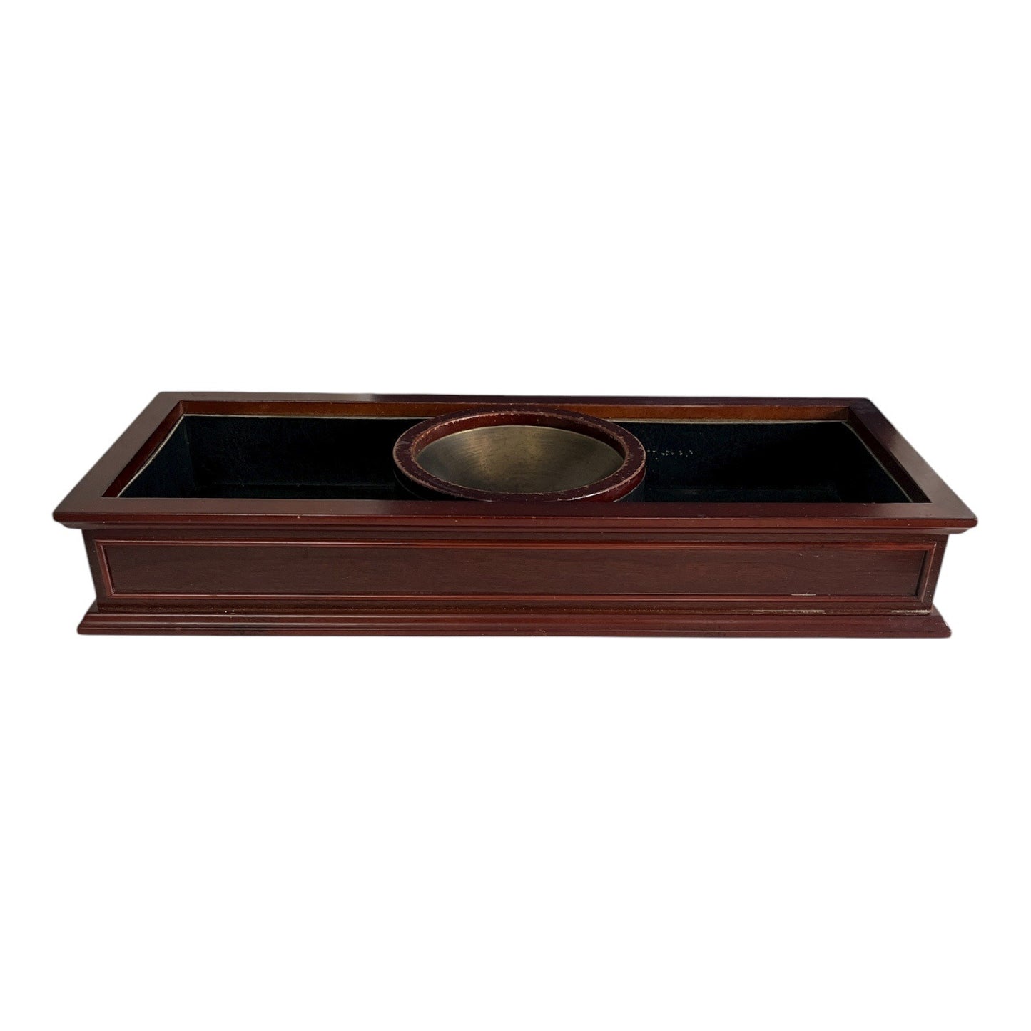 Bombay Company 2005 Wooden Desk Organizer with Brass Emblem Bowl – Mahogany Finish