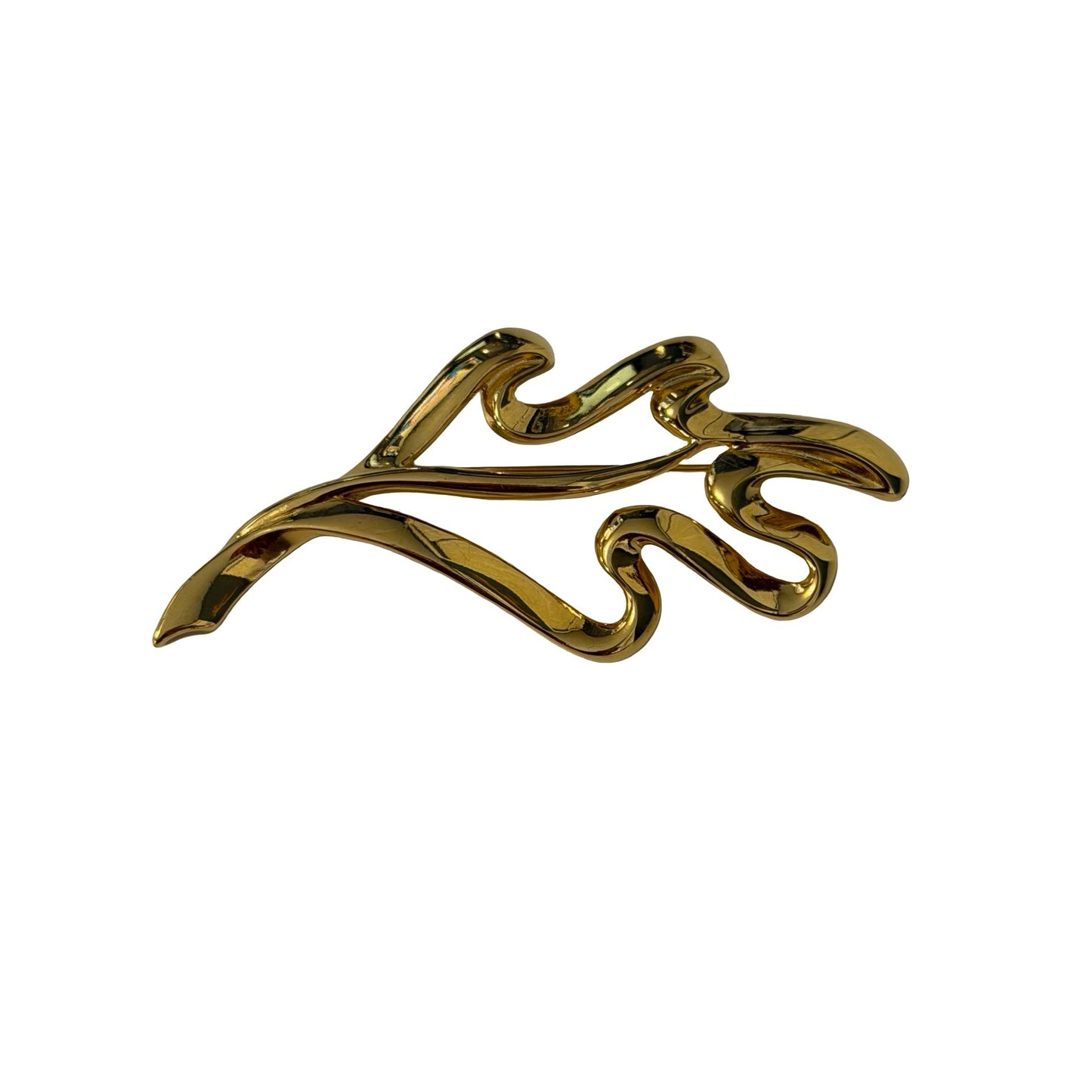 Vintage Trifari Gold Tone Abstract Brooch Modernist Ribbon Pin Signed