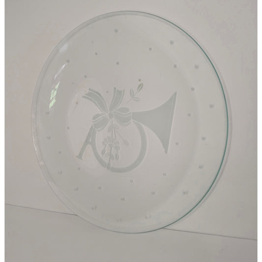 Princess House 13" Heritage Holiday Etched French Horn Glass Platter – 1990s