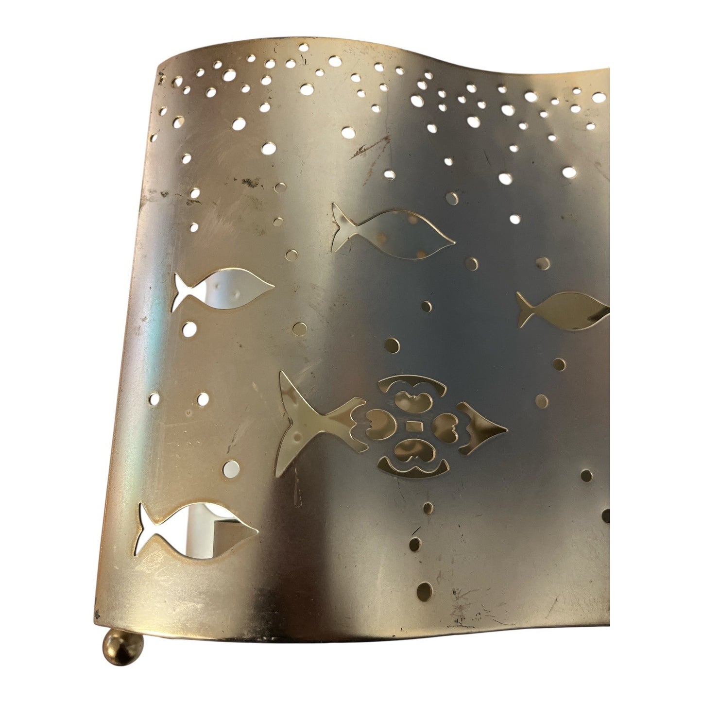Yankee Candle Co. Gold Metal Tealight Holder – Seaside Fish Cutout Wave Design