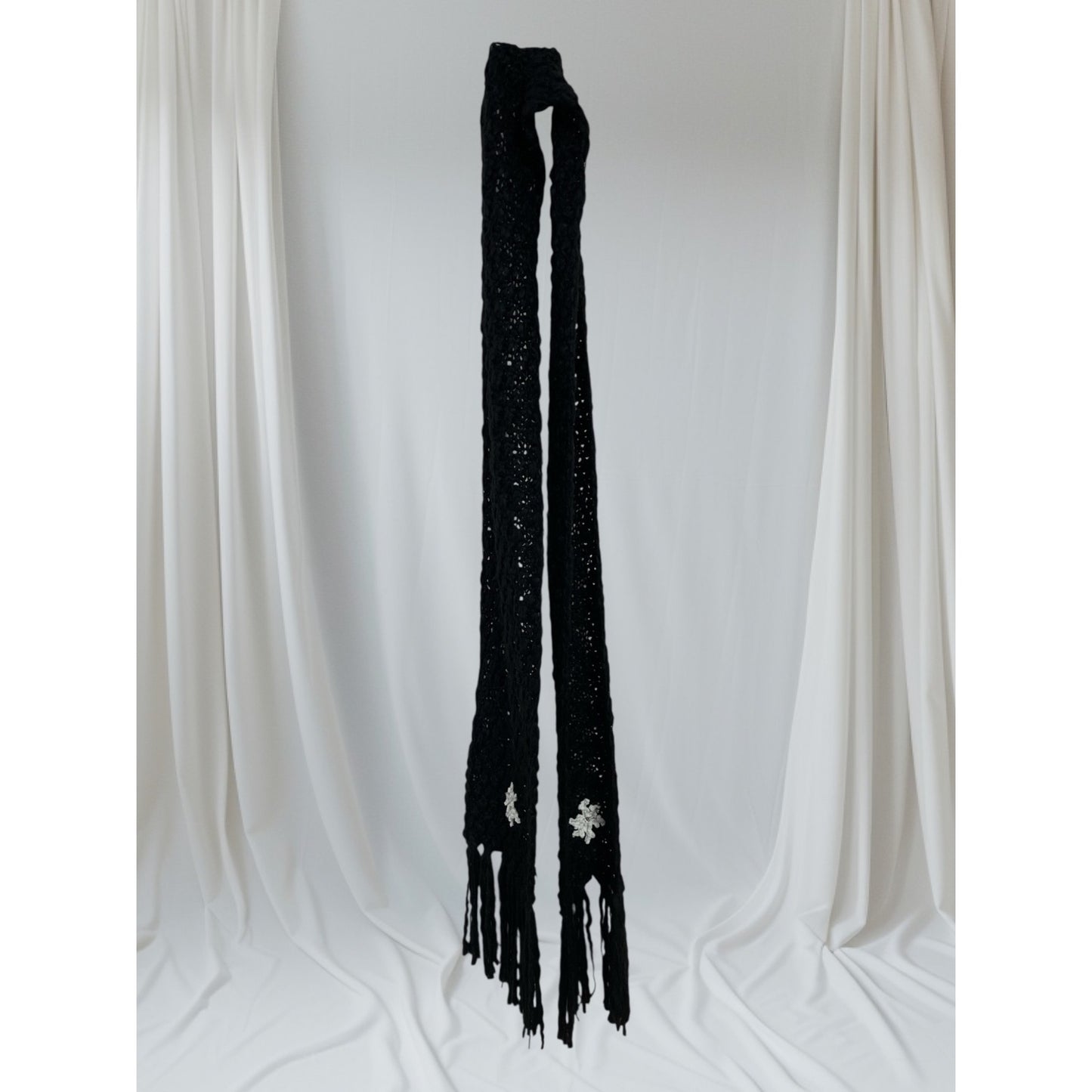 Charming Charlie Black Knit Scarf with Snowflake Appliqué – 94” – NWT