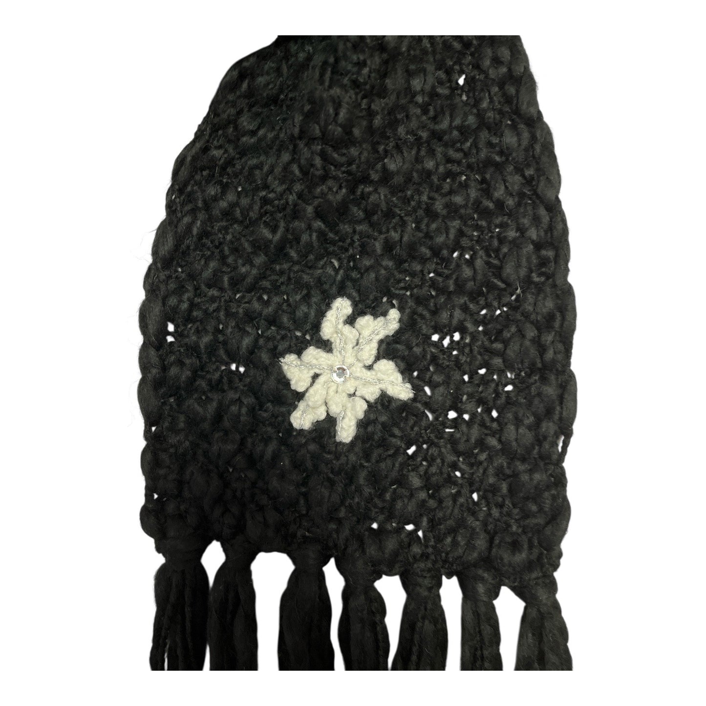 Charming Charlie Black Knit Scarf with Snowflake Appliqué – 94” – NWT